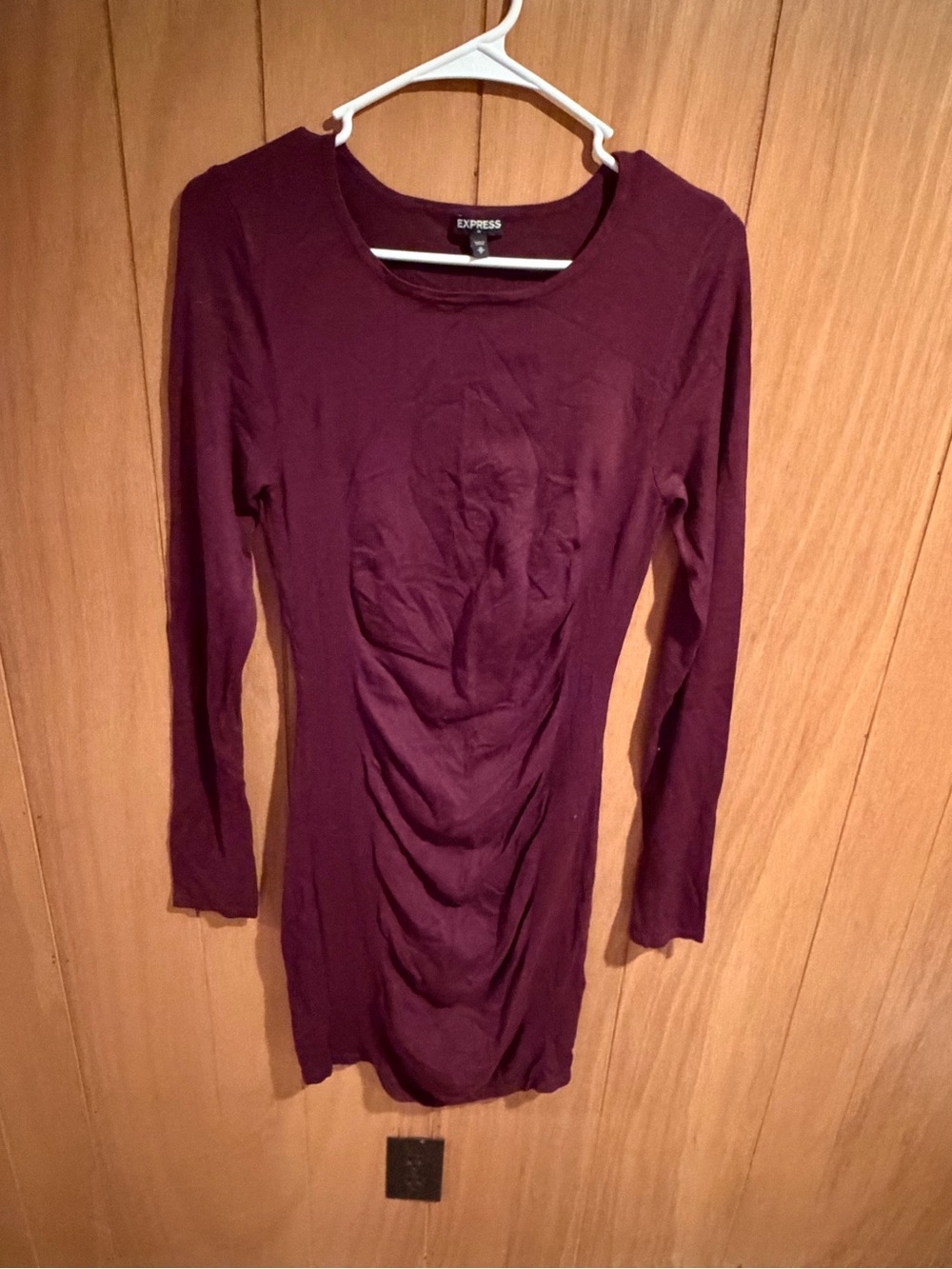 Express Long Sleeve Ruched Bodycon Dress - Plum/Burgundy